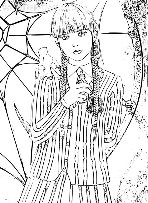 ausmalbild wednesday addams|Wednesday Coloring Page